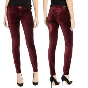 Paige Verdugo Ultra Skinny Velvet Pants Womens 27 Burgundy Stretch Comfort